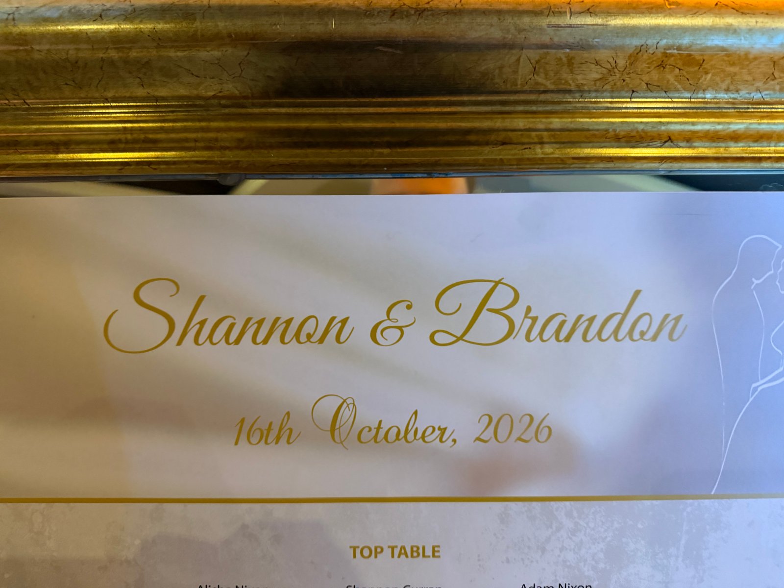 The table plan for Shannon and Brandon's wedding at the Talbot Hotel Cork on 16 October 2026